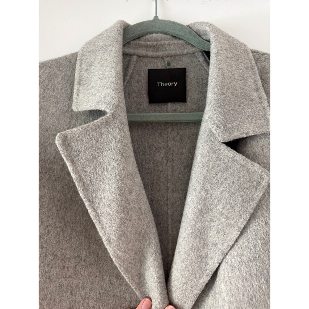 Theory Clairene New Divide Wool Cashmere Coat Grey Melange Open Front Small - Picture 2 of 8
